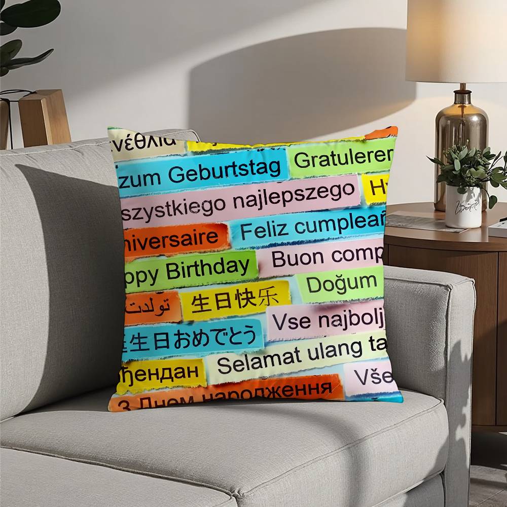 classic Happy birthday Pillow Case Sofa Decorative Home Double-sided Printing Short Plush Cushion Pillow Cover Holiday Gift