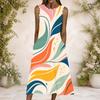Women Plus Size Round Neck Sleeveless Printed A Line Long Dress With Side Pockets