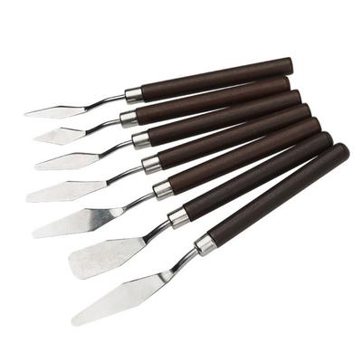 7Pcs Spatula Palette Tool Set Wood Handle Palette Tool Stainless Steel Mixing Scraper for Oil Acrylic Painting
