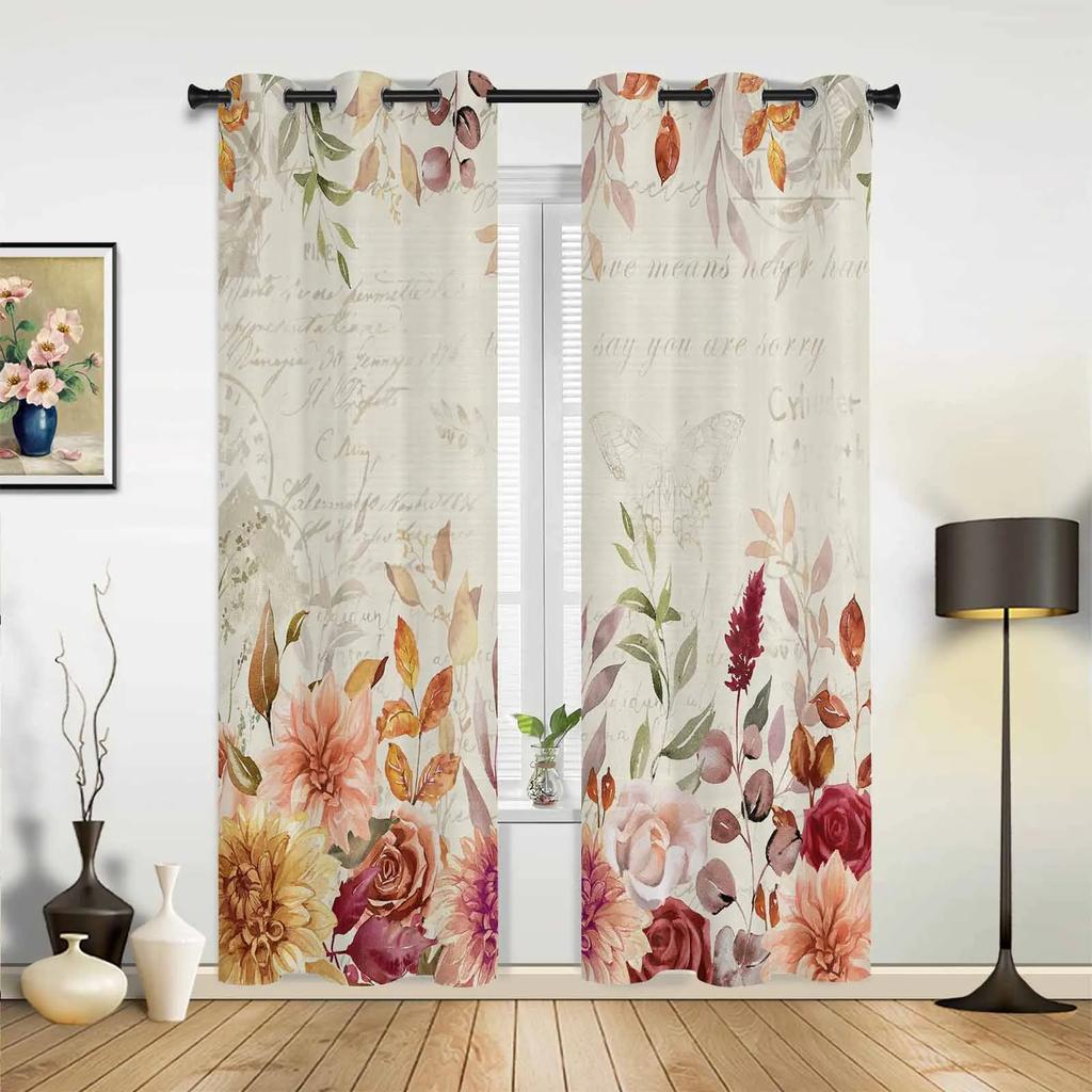 Spring Flower Plant Vanilla Wildflower Curtains for Bedroom Living Room Drapes Kitchen Kid's Room Window Curtain Home Decor