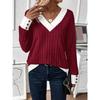 Women S Casual V Neck Solid Color Long Sleeve T Shirt With Splice