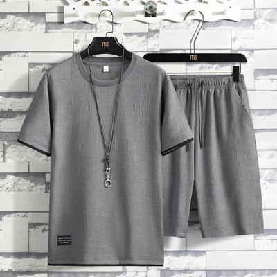 Men Short Sleeve T-shirt Suit Sportswear Men's Casual Summer Set Two Pieces Mens Tshirt Long Pants Set Breathable