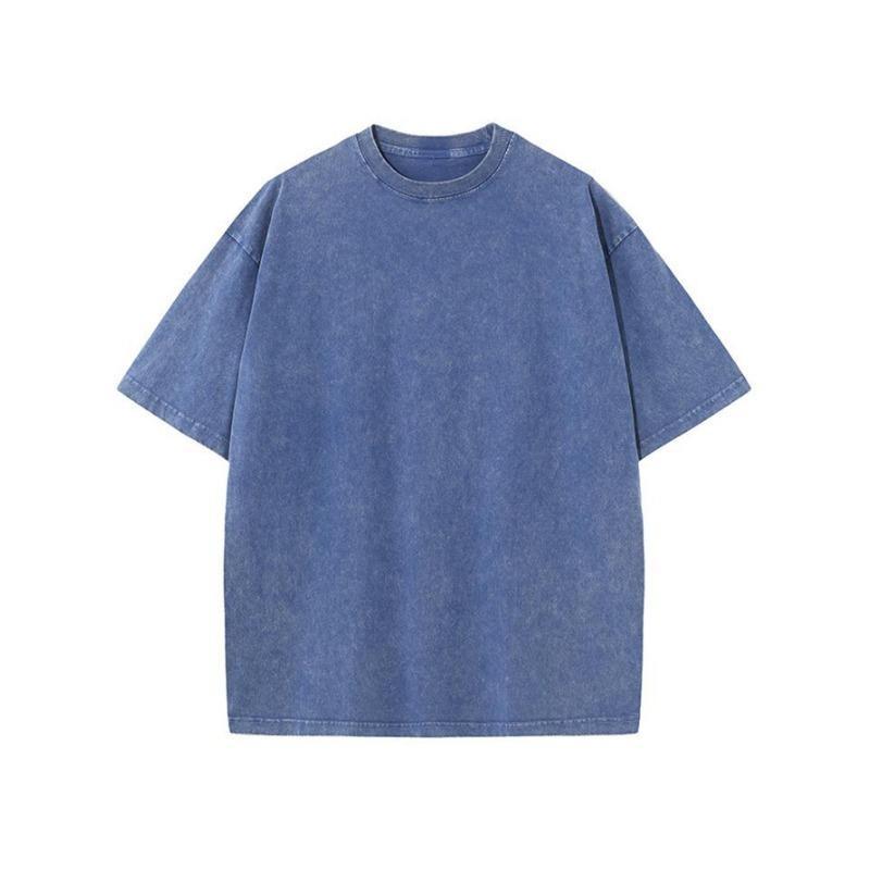 Men's Oversized Washed Gray T-Shirt Vintage Crew Neck Short Sleeve Casual Basic Top