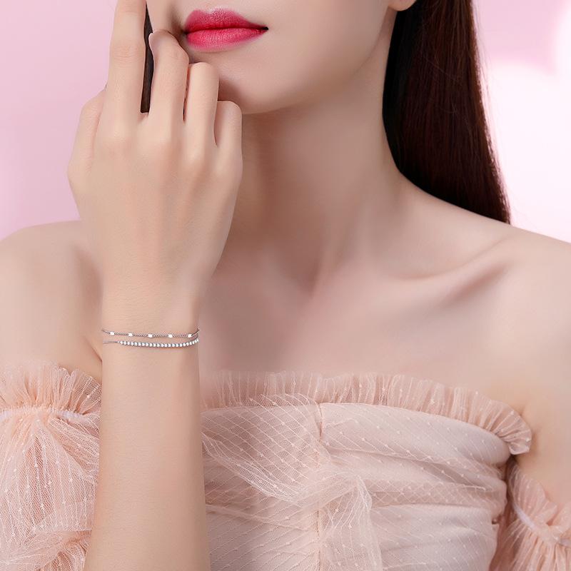 Tancise 925 Sterling Silber Zirkon Armband Schmuck Geometrische Perlenkette Gliederarmbänder Mode Feines Hochzeitsgeschenk für Freundin Frauen