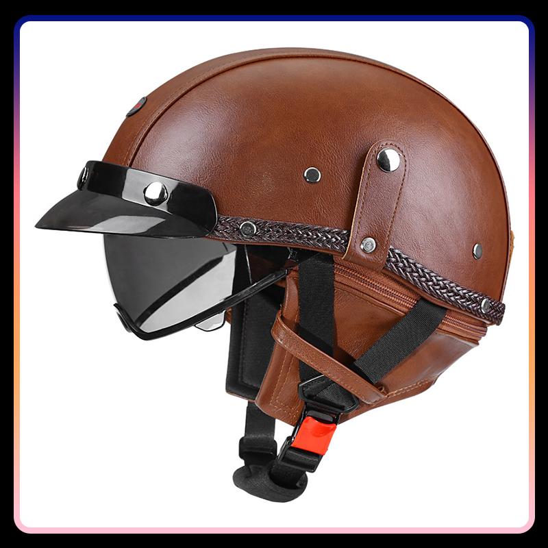 Hot Selling Half Face Helmet Protection Ventilation Leather Motorcycle Helmets Safety Riding Retro Half Helmet Comfortable DOT