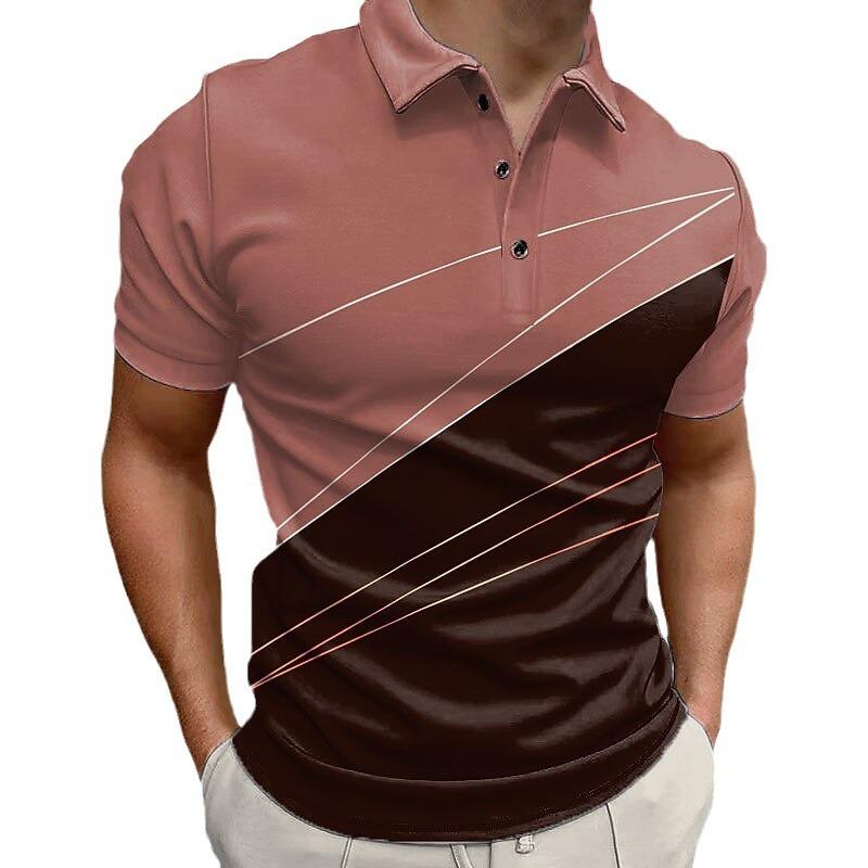 Plain Color Simple Splicing 3D Digital Printing Men's Comfortable Polo Shirt