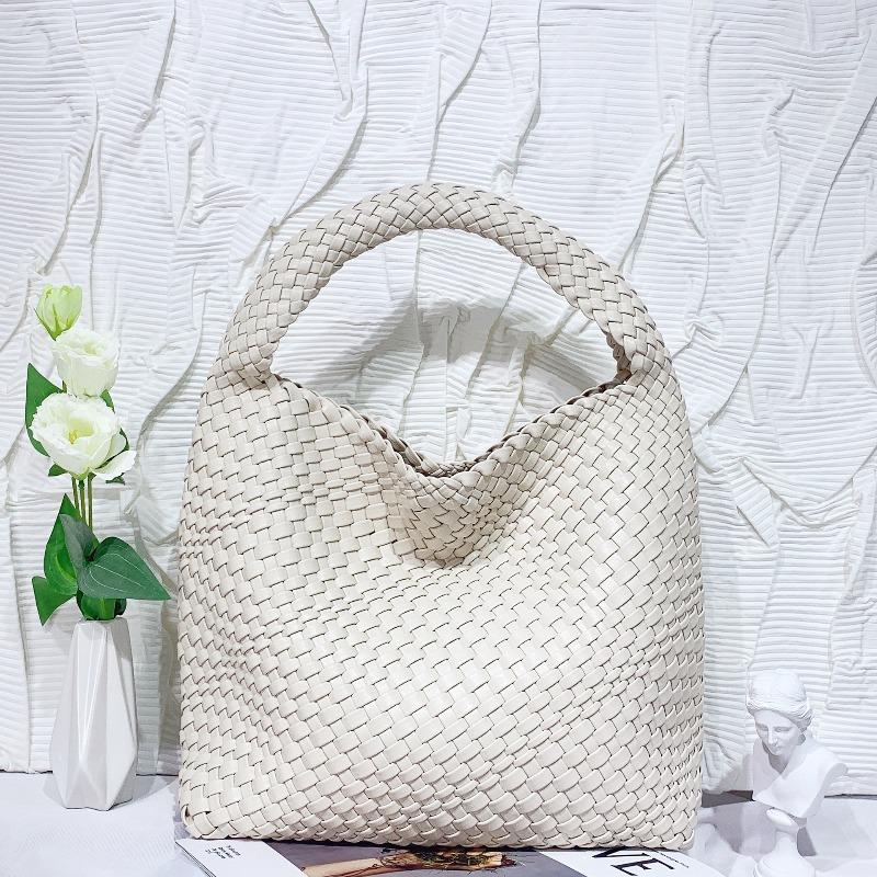 Soft Leather Woven Shoulder Large Bag Large Capacity Child and Mother Bucket Bag Lazy Wind Tote Bag Shopping Travel Handbag