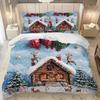 Lifesmells 3/4Pcs Christmas Cabin Balloon Deer Blue Duvet Cover Set Festive Winter Scene With Snowy Cabin Reindeer And Balloons