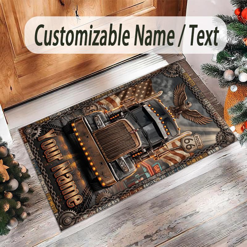 LKW-Thema Kristall-Samt-Teppich Personalisierter Benutzerdefinierter Name Text Weiche Bodenmatte Heimdekoration