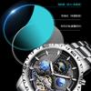 New Men's Stainless Steel Mechanical Watches, 3 ATM Waterproof Luminous Hand Blue Sport Watch, Moon Phase Wrist Watch,Male Clock