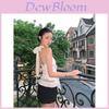 Summer French Style Striped Spaghetti Strap Top With Lace Patchwork For Women