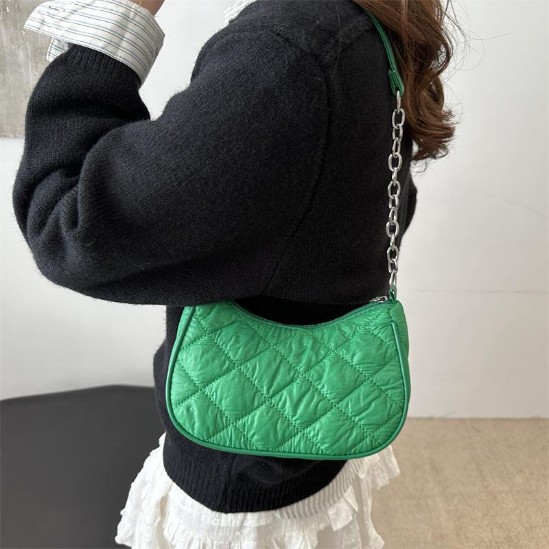 2025 winter new personalized trend rhombus embroidery thread chain women's bag simple portable shoulder armpit crescent bag