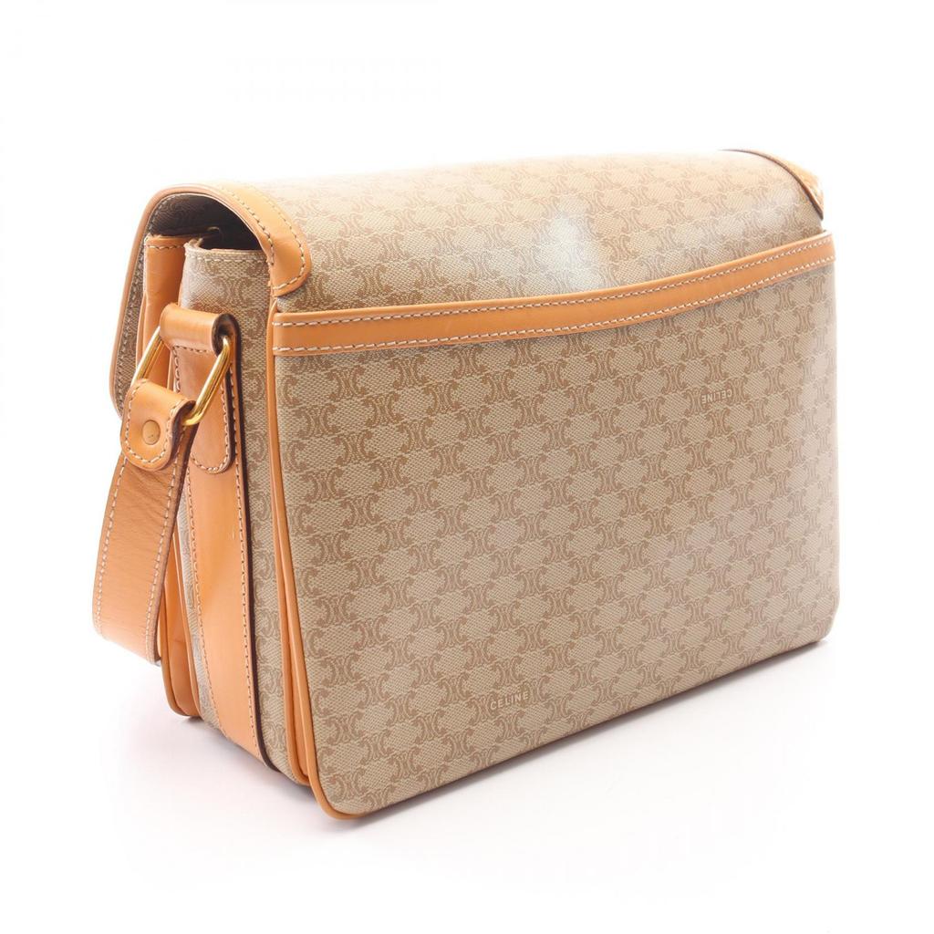 Used CELINE Macadam Shoulder Bag PVC coated canvas leather Beige Brown Used Women