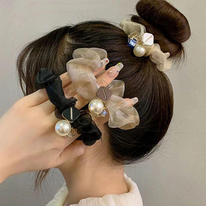 Luxury Pearl Organza Hair Band with Rhinestones