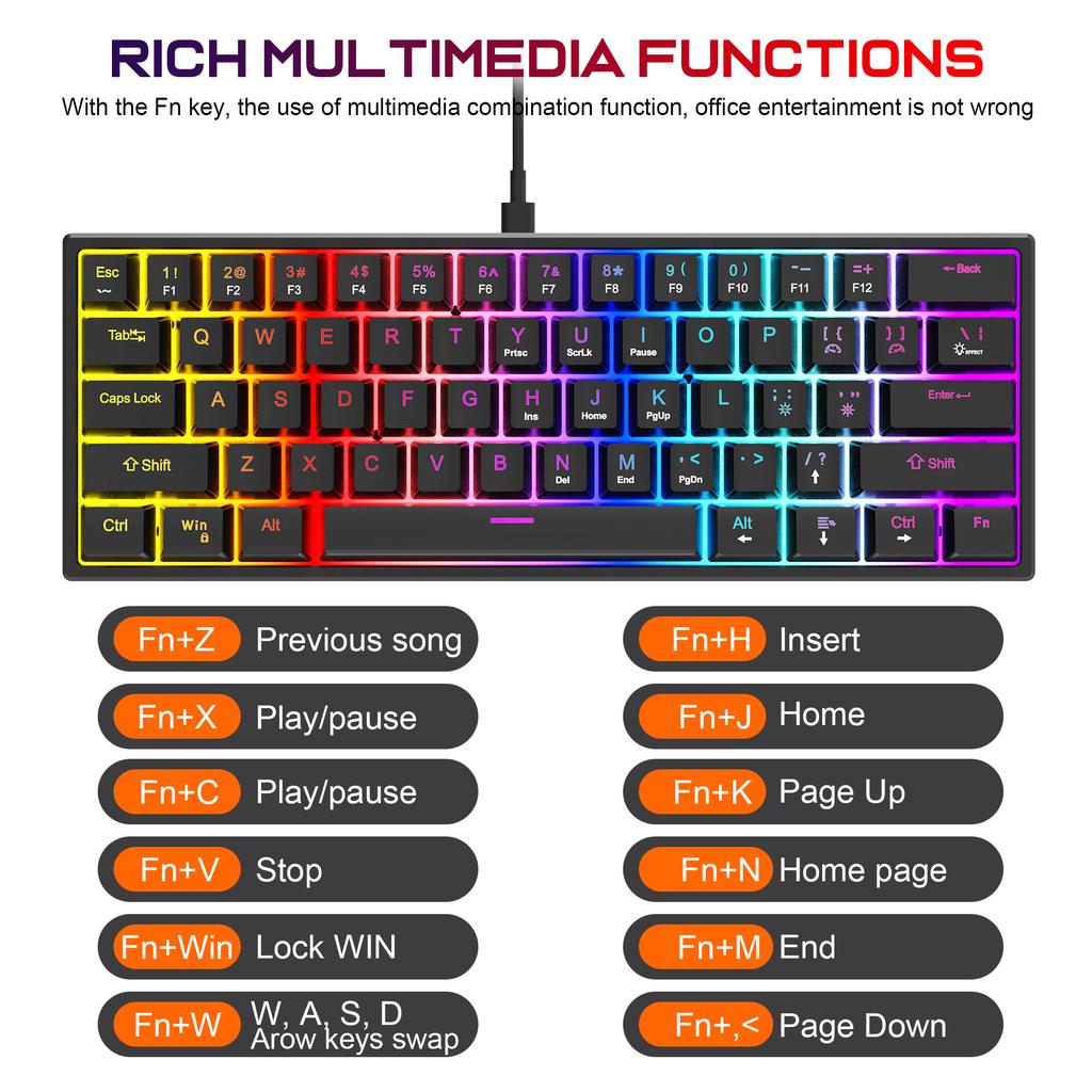 K61 Wired Mechanical Keyboard with Gaming Light Type-C Interface Plastic Material for Desktop Laptop New Product