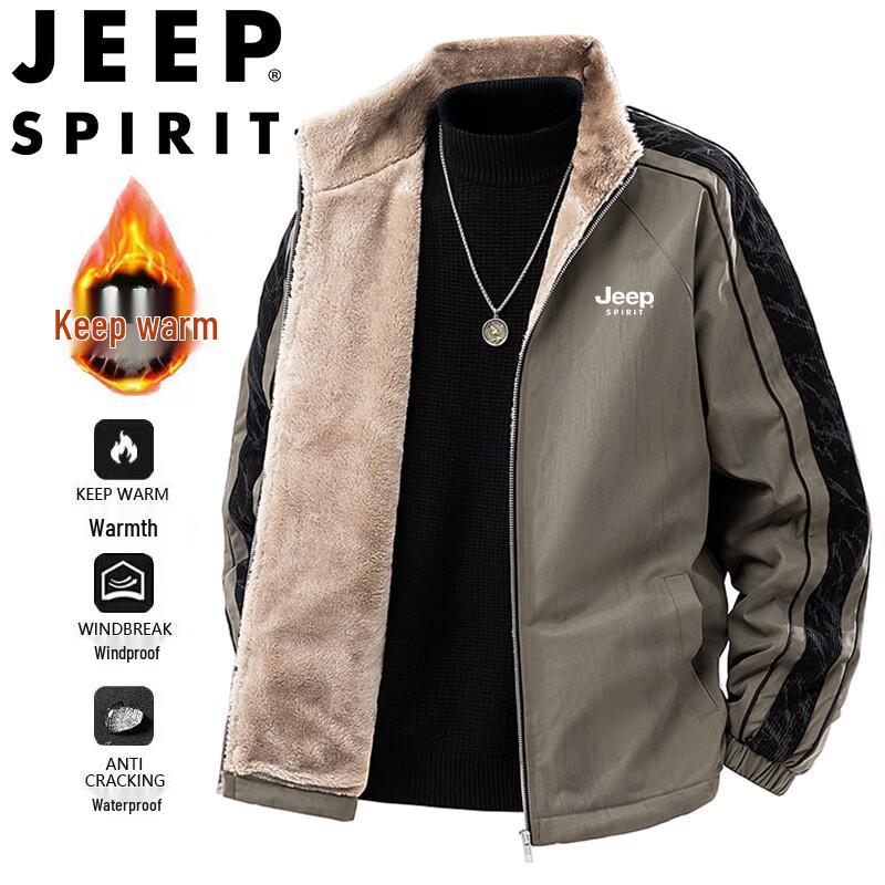 JEEP SPIRIT Men's Plush Lined Stand Collar Casual Jacket