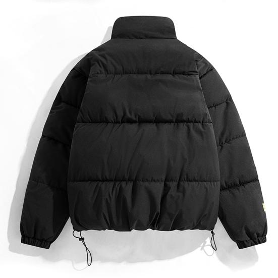 Men Cotton Coat Drawstring Hem Zipper Stand Collar Solid Color Padded Cold-proof