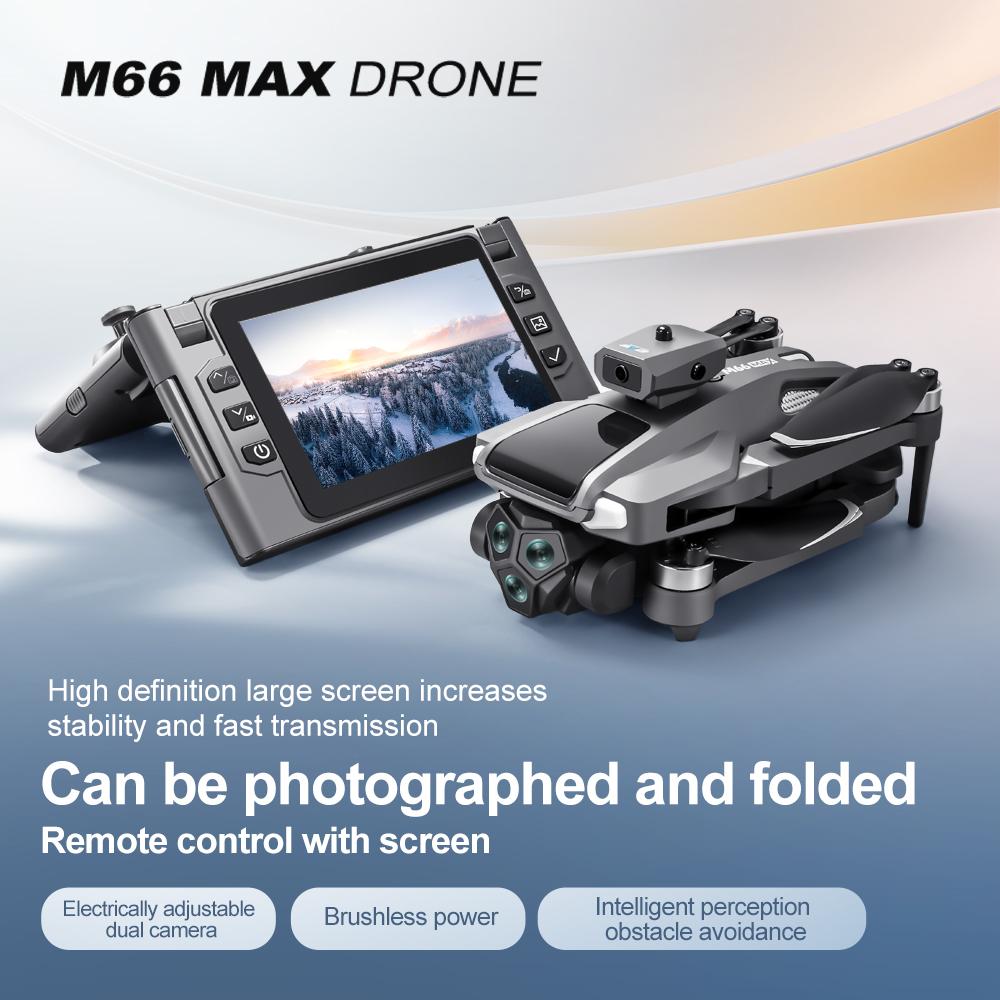 2025 New M66 MAX Professional Drone 8K HD Camera Folding Remote Control Quadcopter with Screen 5G Wifi Obstacle Avoidance Optical Flow Toy Gift