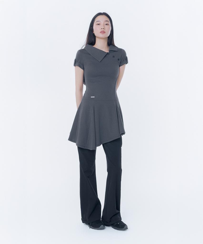 Miseki Seoul Slash Button Flare One Piece Charcoal