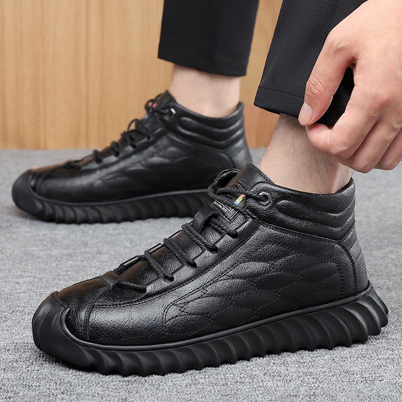 Winter warm thickened wool casual men's cotton shoes high-top men's non-slip dad shoes lace-up thick-soled junior cotton boots