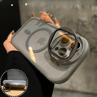 Luxury Camera Lens Bracket For Magsafe Magnetic Stand Holder Case For iPhone 15 11 12 13 14 Pro Max 15 Plus Hard Acrylic Cover