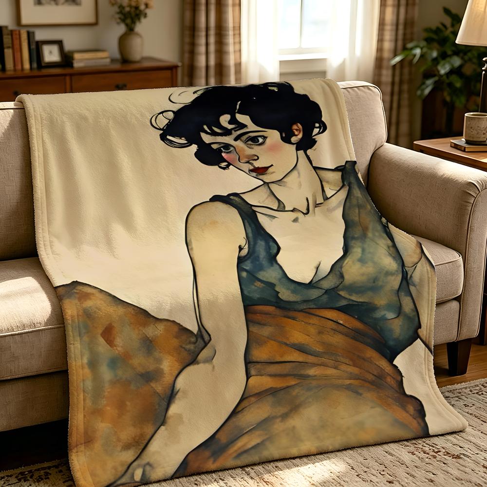 artist E-Egon Schiele-e Throw Thick Comfort Flannel Quilt, Multi-scene Use Indoor Outdoor Daily Nap