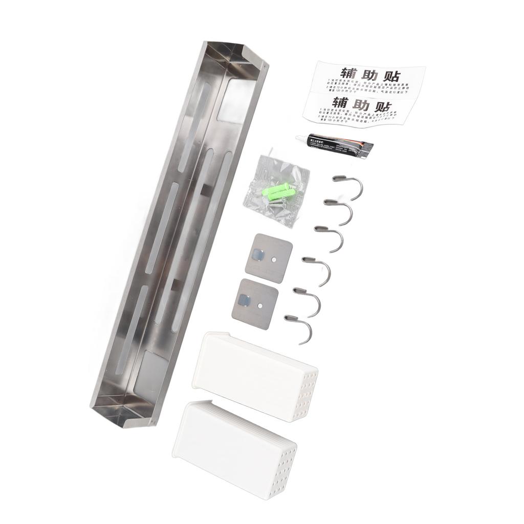 40cm Kitchen Knife Rack Punch Free Stainless Steel Wall Mounted Multifunction Kitchen Utensil Hanger for Home Brushed