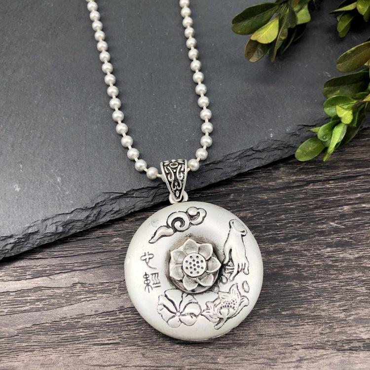Vintage Thai silver long necklace flower pendant simple long sweater chain accessories women