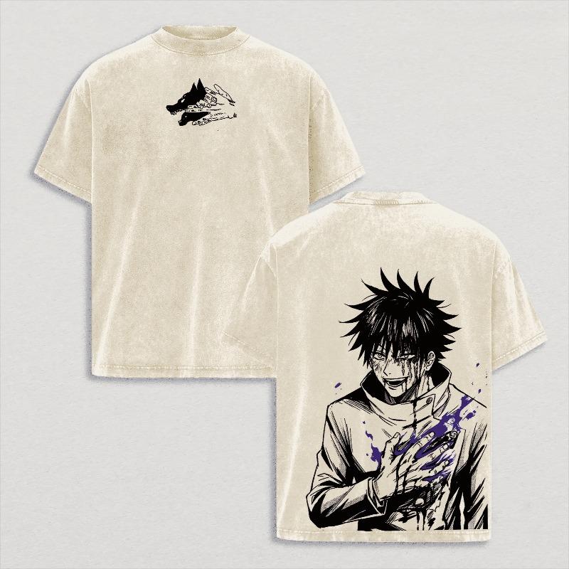 Fushiguro Megumi Anime T Shirt Jujutsu Kaisen Y2k Washed Cotton T-shirt For Men's Clothing Summer Casual Short Sleeve Tees Tops