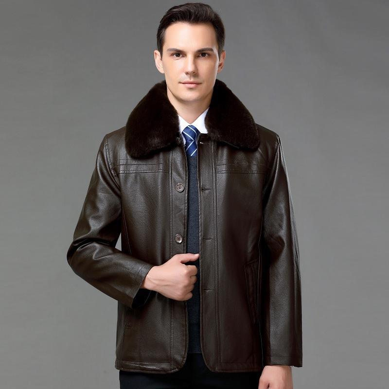 Autumn and Winter Middle-aged Sheep Fur All-in-one Leather Jacket Men's Velvet Leather Casual Jacket Dad Wear
