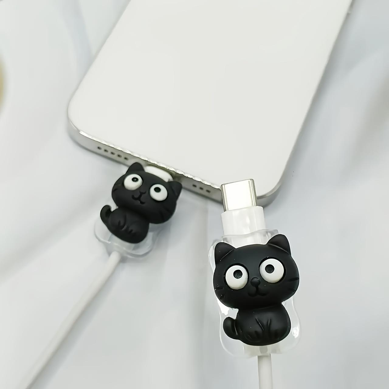 

2 шт. Защит кабеля с кошачьей тематикой, специально разработанные для зарядных кабелей мобильных телефонов. Прочный и устойчивый к разрывам 2pcs чёрный