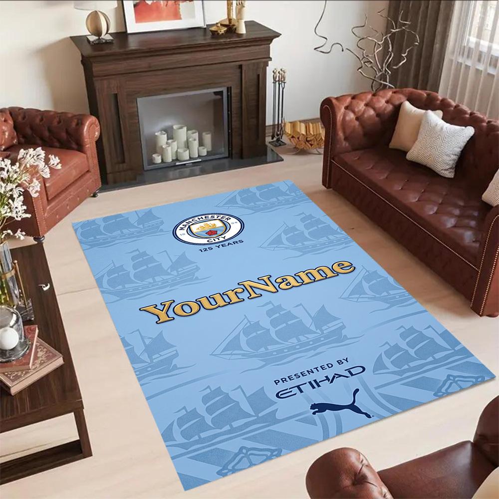 Manchester City Customize Your Name Area Rug Perfect for Balcony Entryway Foyer Living Rooms Anti-slip Rug Decorate Offices Wedding Party Gift