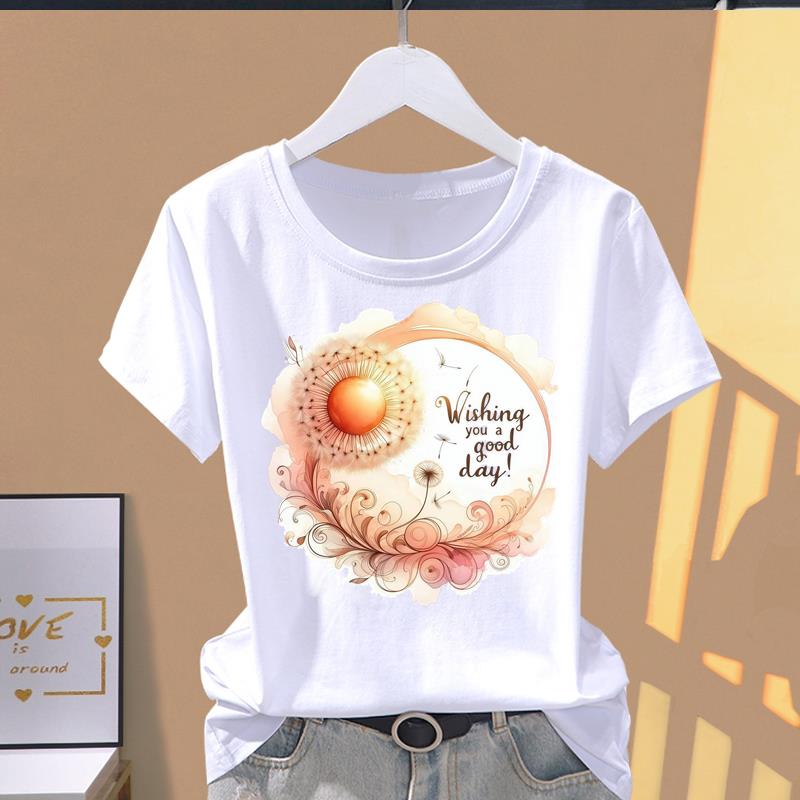 (Asian Size) lovely cartoon flower O-neck Casual Clothing Short Sleeve T shirt Printed T-shirts Fashion Female Women's Top Graphic Tee