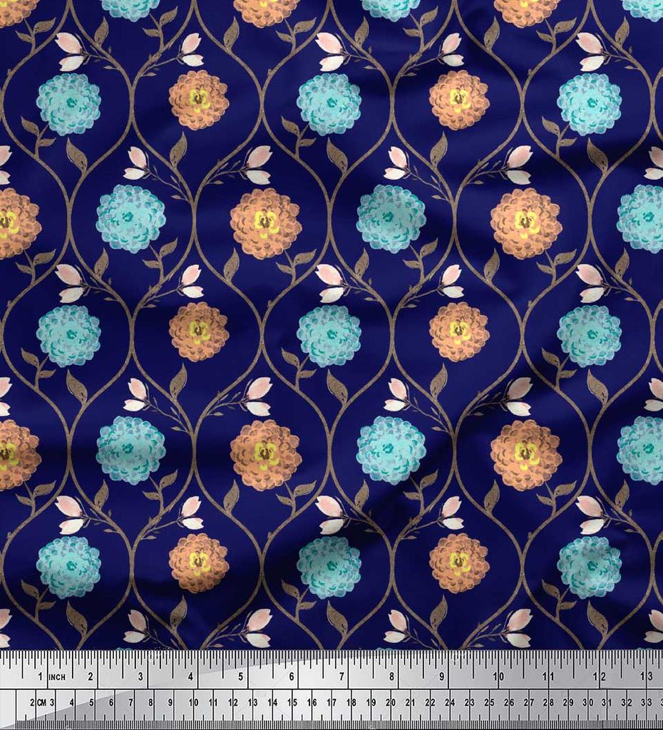 Soimoi Tela de Crepé de Poliéster Morado Estampado Floral de Crisantemo con Hojas y Botones Tela Estampada por Metro 42 Pulgadas