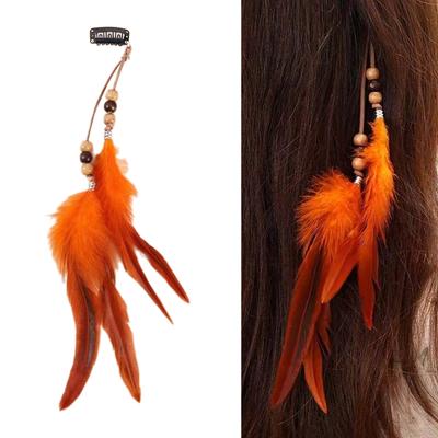 Bohemian Feather Tassels Hair Clip Long Headband for Women Vintage Ethnic Style Accessory for Festivals and Parties