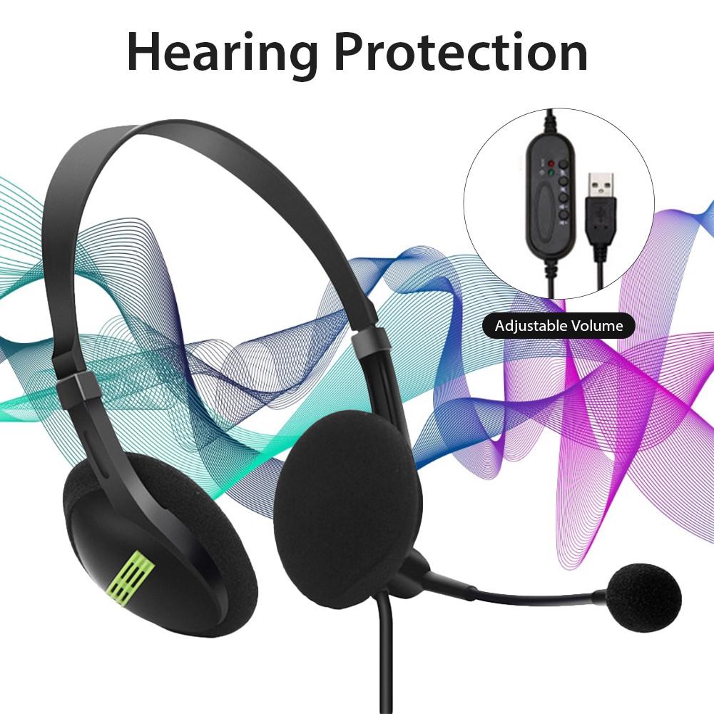 USB Headset with Mic Over Ear Office Call Center Aviation Headphones