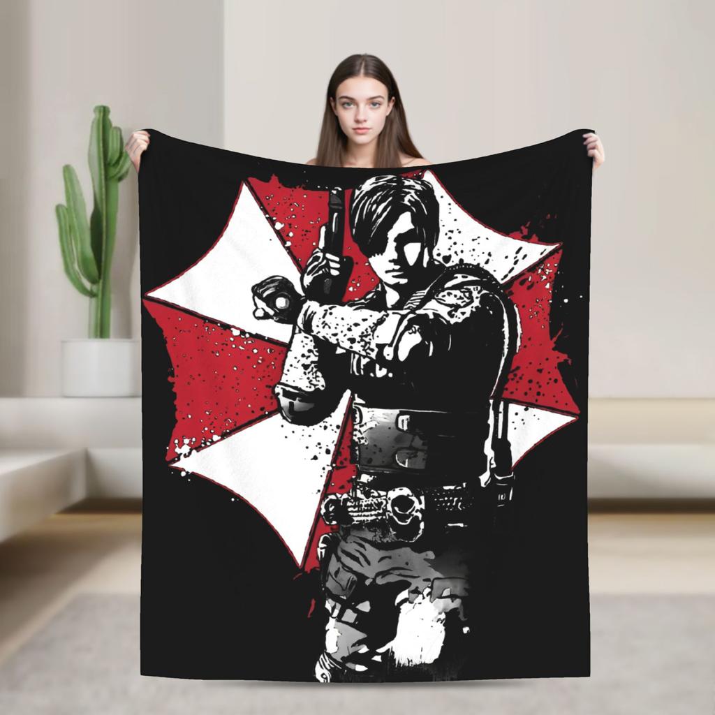 Leon Kennedy Resident 4 Remake Blankets Fleece Video Game Eviled Super Warm Throw Blankets for Bedroom Sofa Bed Rug