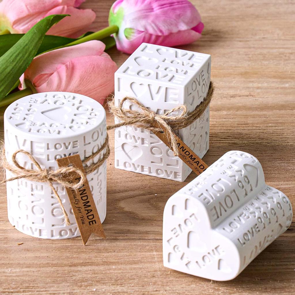 Embossed LOVE Letters Cylinder Cube Candle Mold DIY Valentine's Day Ornaments Making Heart Square Round Soap Craft Molds Home De