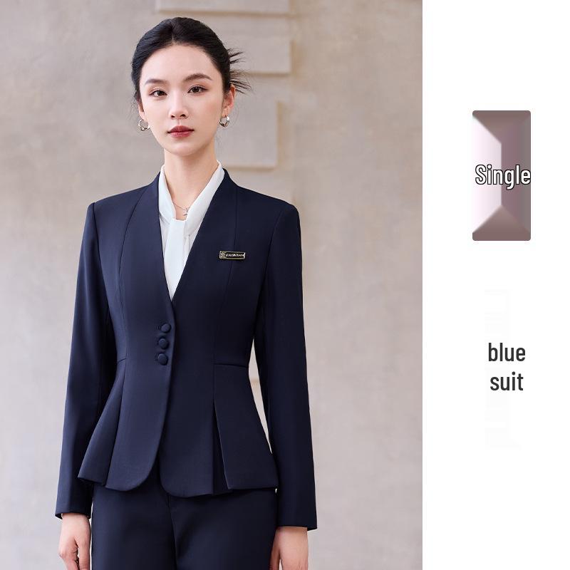 Elegant Collarless Women's Suit Set for Hotel Manager & Receptionist Spring/Autumn Workwear
