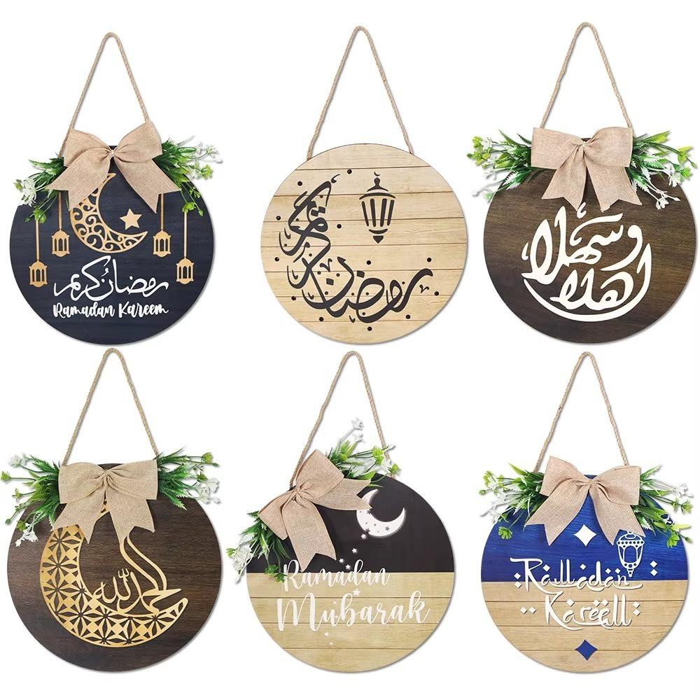 

Letter Ramadan Wooden Tag Round Hanging Sign New Door Wreath Home Decor F