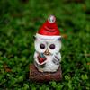 Owl Statue with LED Lighted Santa Hat for Festival Home Accent Resins Miniature Figurine Christmas Decorative Ornament