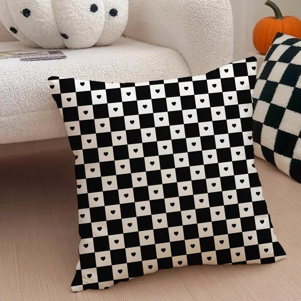 Blackandwhite Pattern Cushion Cover Throw Pillow Cover Hidden Button Durable Polyester Chair Cushion