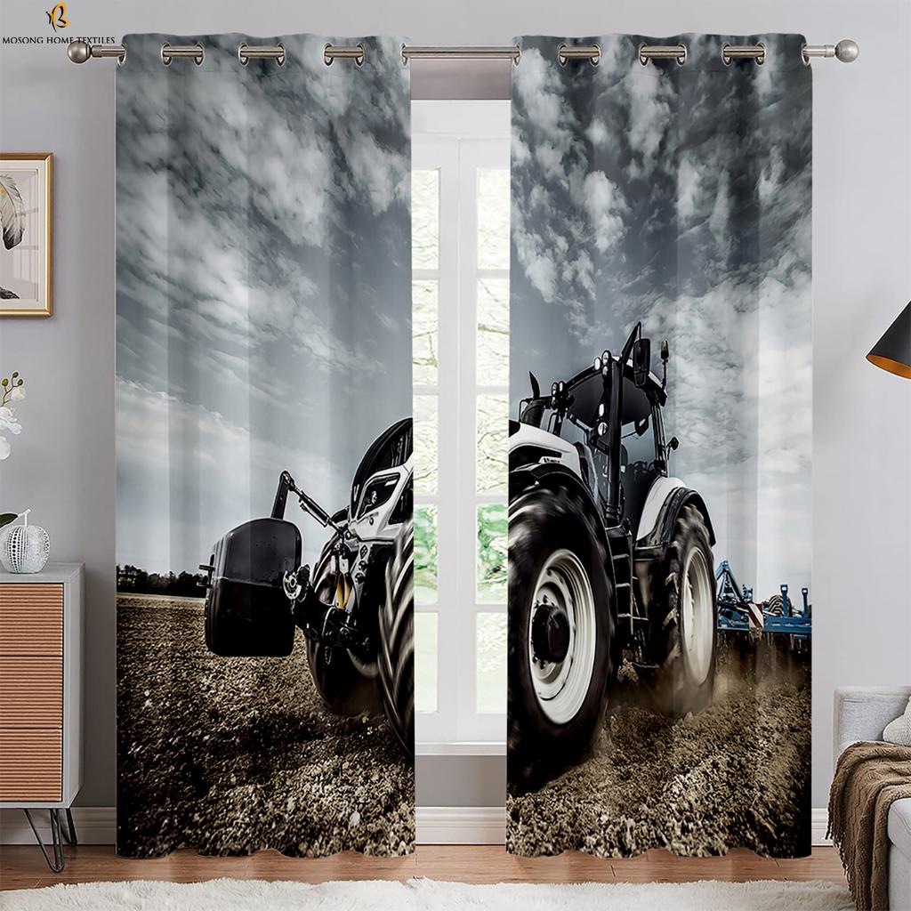 Cool Tractor 3d Printed Curtains Living Room Balcony Bedroom Kitchen Decorative Curtains Home Decoration Rod Pocket Curtains