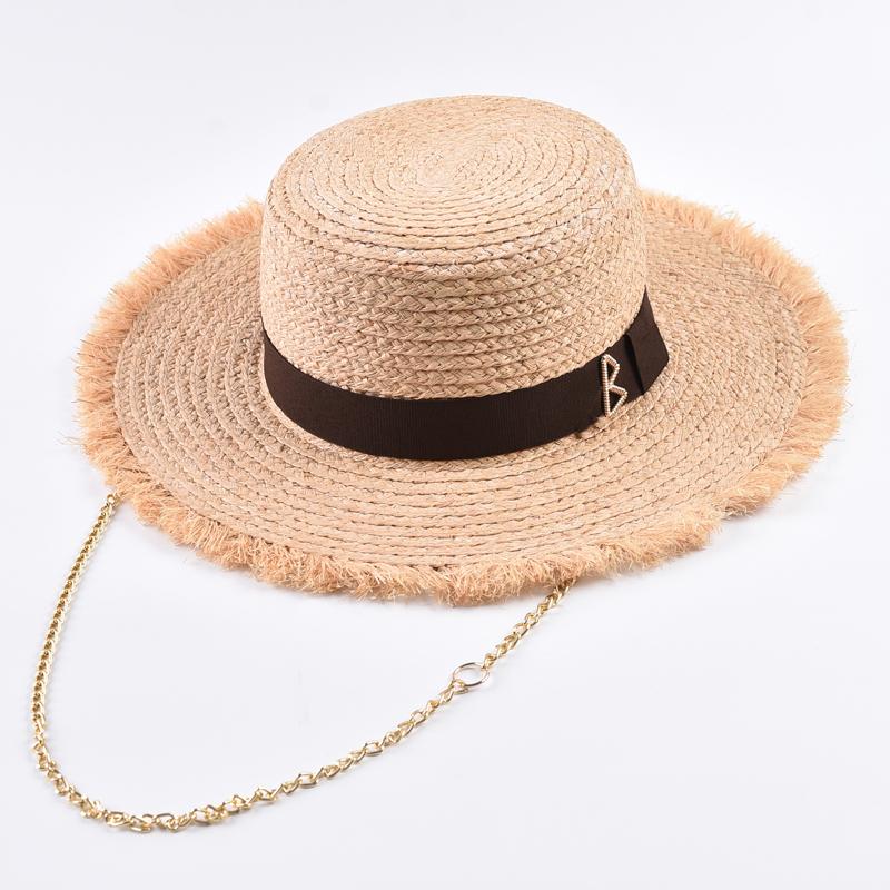 Natural Raffia Straw Hats for Women Fashionable Metal RB Letter Sun Hat Outdoor Holidays Beach Sun Protection Hat