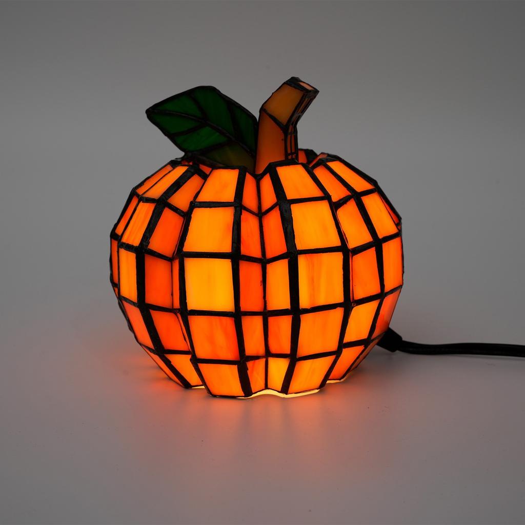 Patch Pumpkin Resin Light, 6.5in Faux Stained Glass Table Lamp, Halloween Fall Decor , Plug-In Night Light For Home, Gift