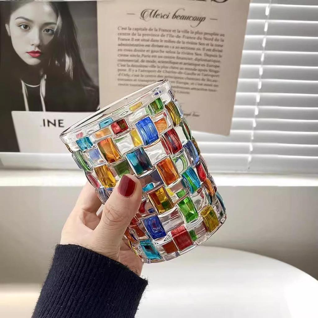 Regenbogen-Schimmer Handbemalte Glas Tasse - Bling Design für den Sommer