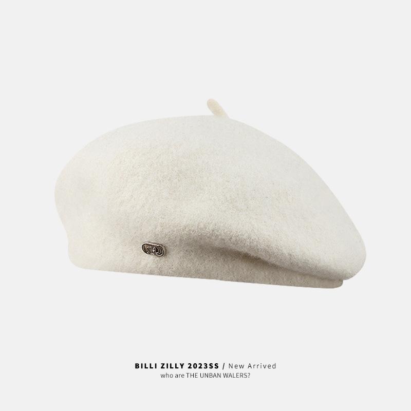 

Берет шерстяной зимний новый универсальный осенне-зимний головной убор женский легкий роскошный темперамент показывает лицо маленький шерстяной шляпа художника M（56-58cm）