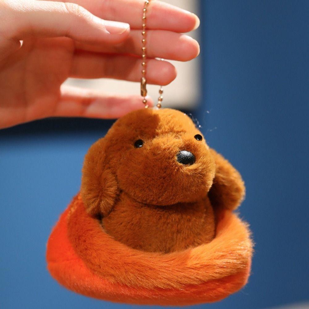 Bag Charm Puppy Nest Plush Keychain Puppy Dolls Schnauzer Plush Pendant  Kids Toy