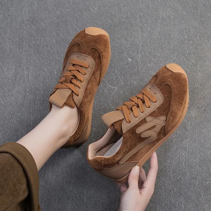 Johnature Genuine Leather Sneakers Casual Sports Shoes Soft Soled Comfortable Retro Women's Flat Shoes