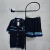 KASA Unisex Übergröße Hohlstrick Gestreiftes Cardigan & Shorts Set
